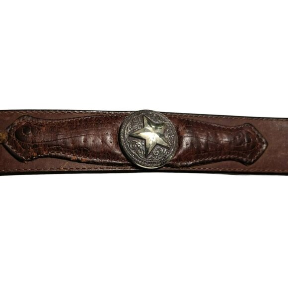 1993 Justin Leather Belt Western Star Metal Buckle Conchos Cowboy Brown W 38 main image 6